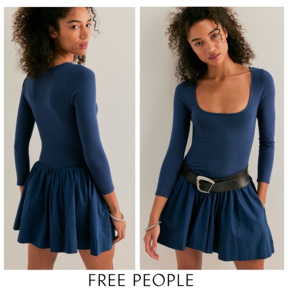 Free People Dresses & Skirts - ♥️ FREE PEOPLE Onda Drop-Waist Long Sleeve Mini *Deep Sea Blue M Dress NWTS-$70